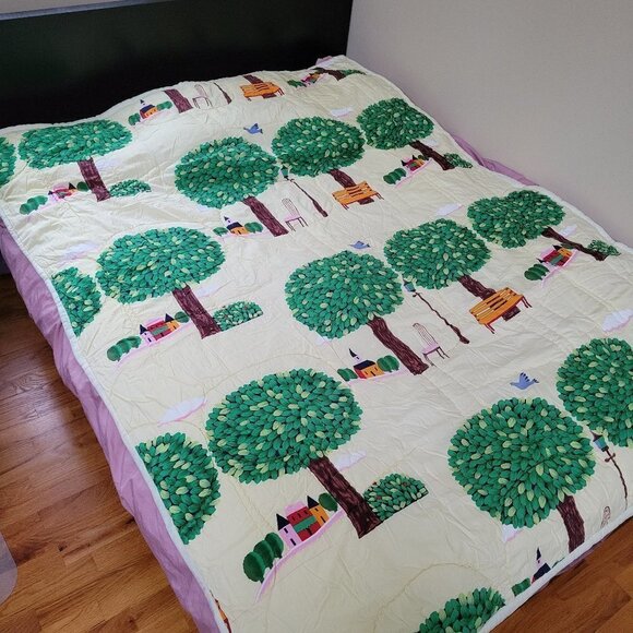 Full Size Children Tree House Colorful Yellow Graphic Print Cozy Quilted Blanket - Picture 11 of 11